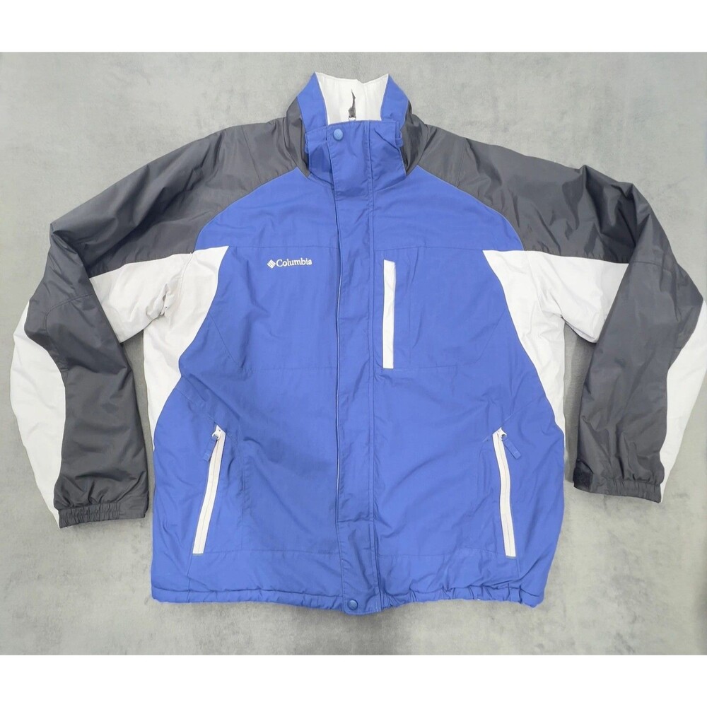 Columbia Mens‎ Insulated Puffer Jacket XL Blue Gray Full Zip Winter Ski Coat